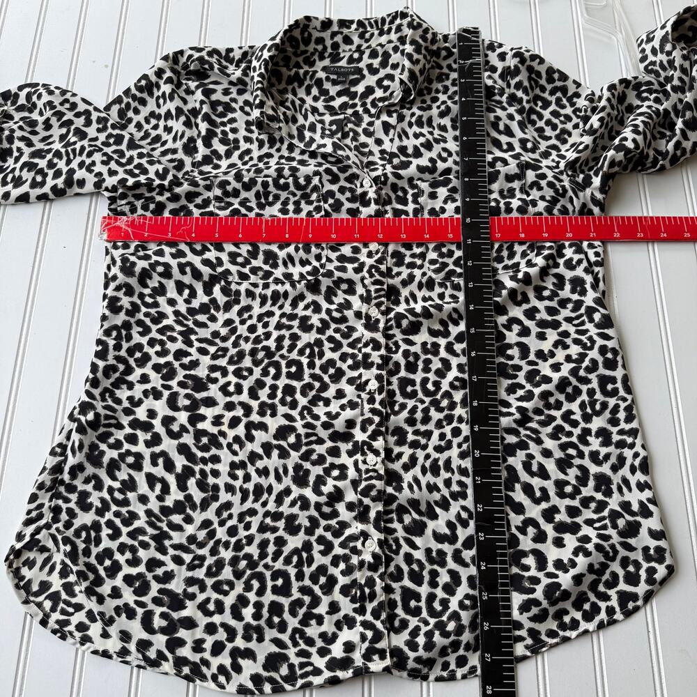 Talbots Size L Animal Print Buttondown Blouse Rol… - image 8